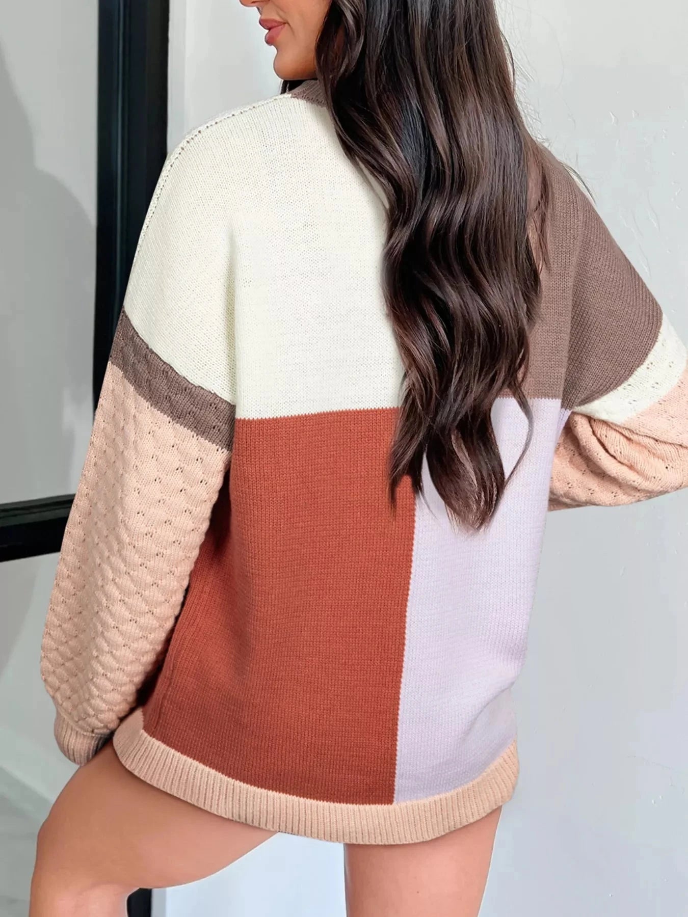 Color Block Textured Knit Sweater Ribbed Cotton Acrylic Blend Slightly Stretchy Simply Love