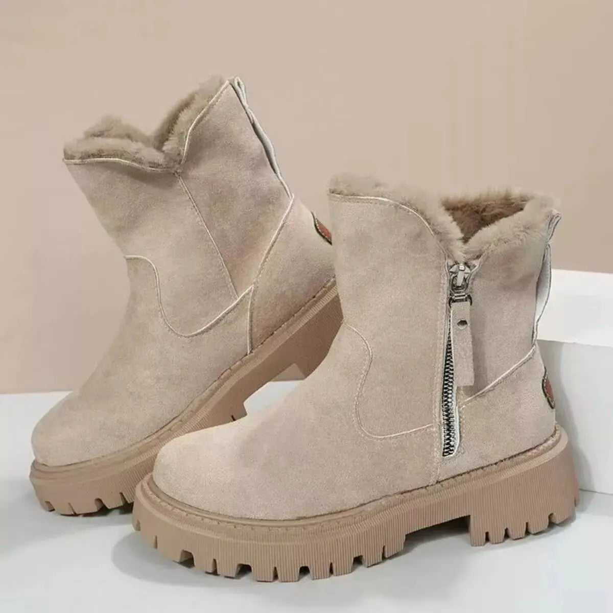 Fuzzy Lined Ankle Boots with Zipper Simply Love