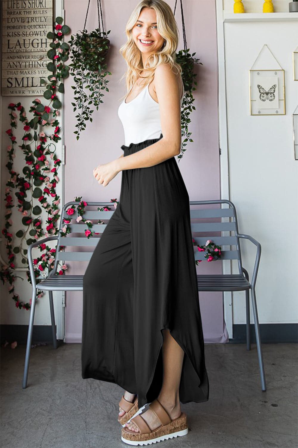 Heimish Full Size Frill Slit High Waist Wide Leg Pants.