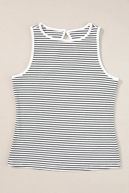 Striped Ribbed Round Neck Tank