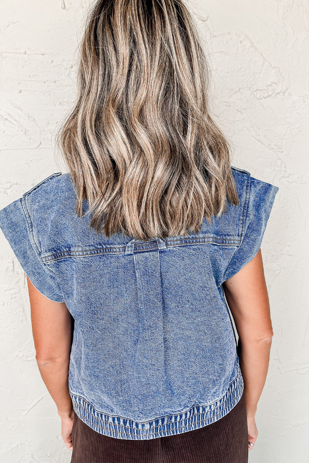 Love Salve  Ashleigh Blue Acid Wash Elastic Hem Button Up Love Salve