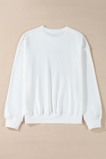 White MERRY Graphic Pullover Sweatshirt