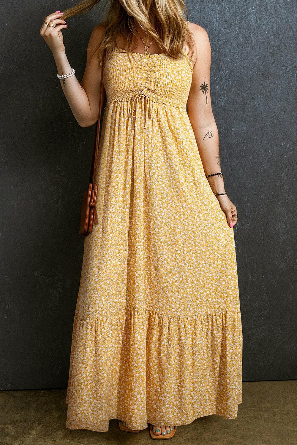 Smocked Printed Square Neck Maxi Cami Dress.