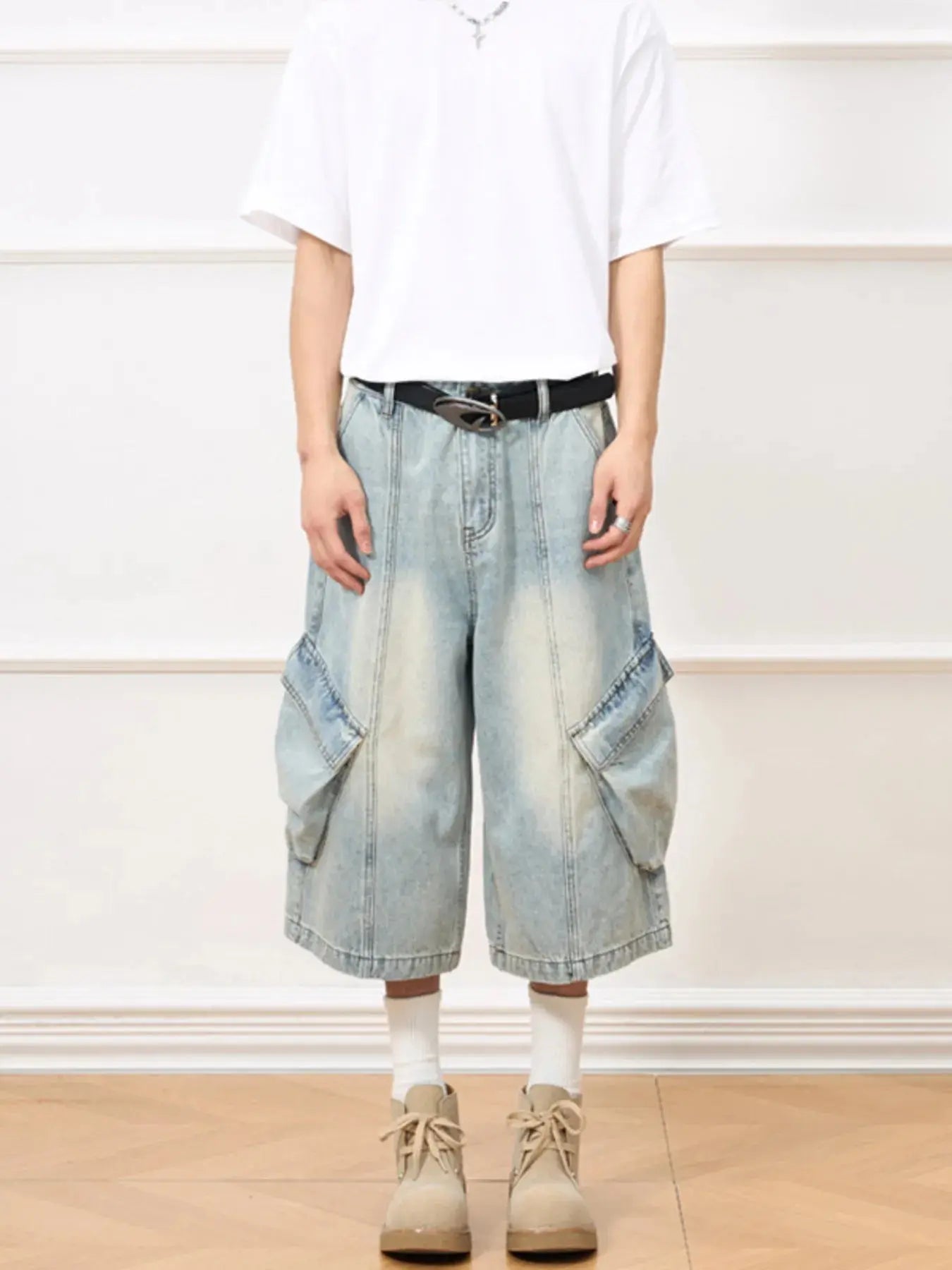 Men's Vintage Wash Wide-Leg Capris Jeans Simply Love