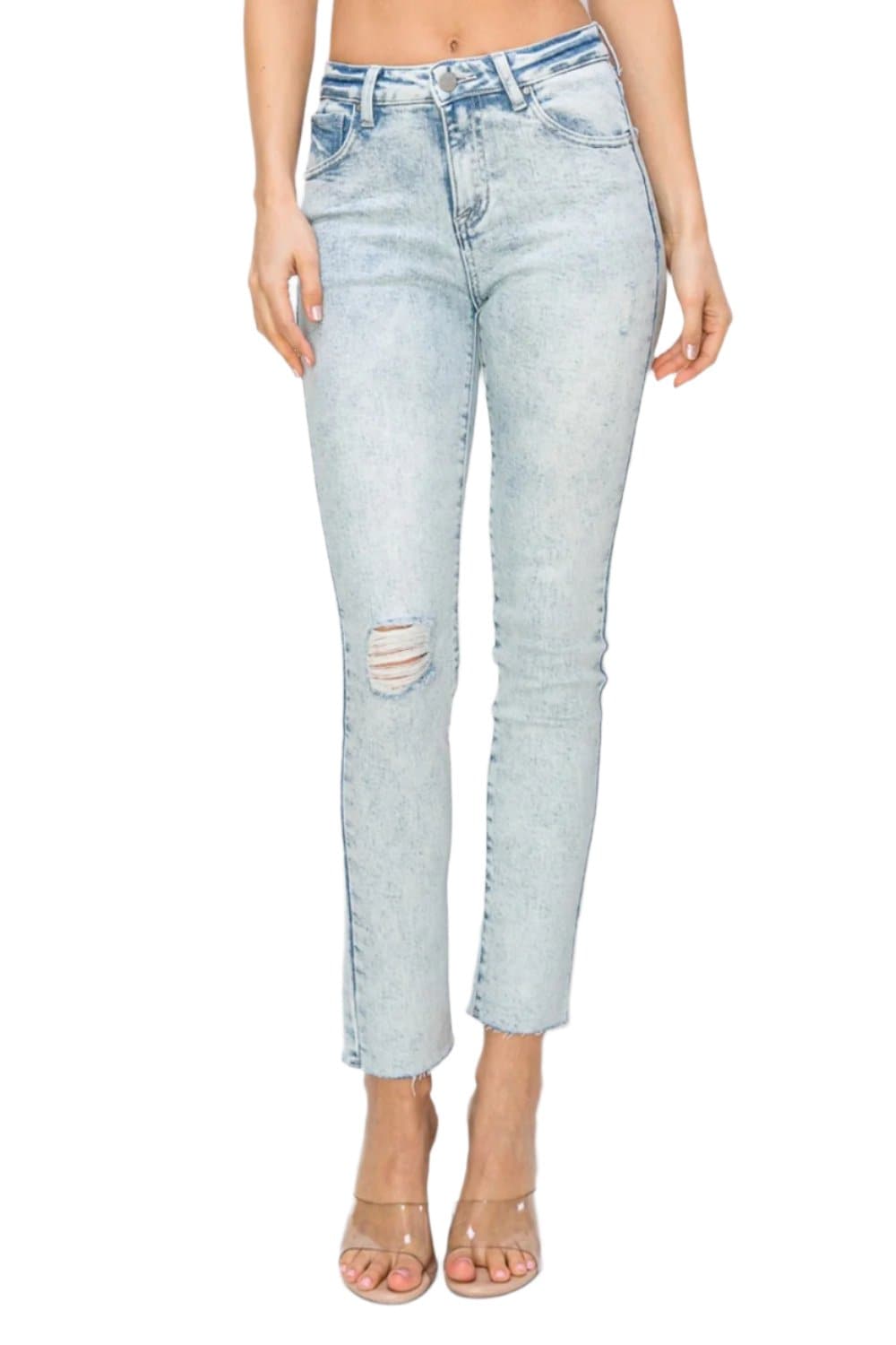 Risen Full Size High Rise Distressed Skinny Jeans.