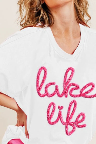 BiBi Metallic Letter Short Dolman Sleeve Top - Love Salve 