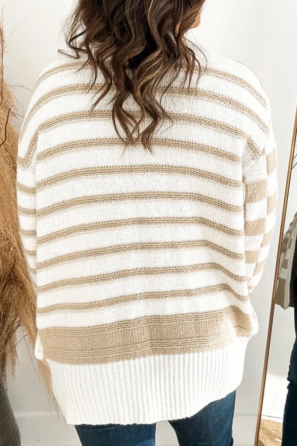 Striped Open Front Long Sleeve Cardigan.