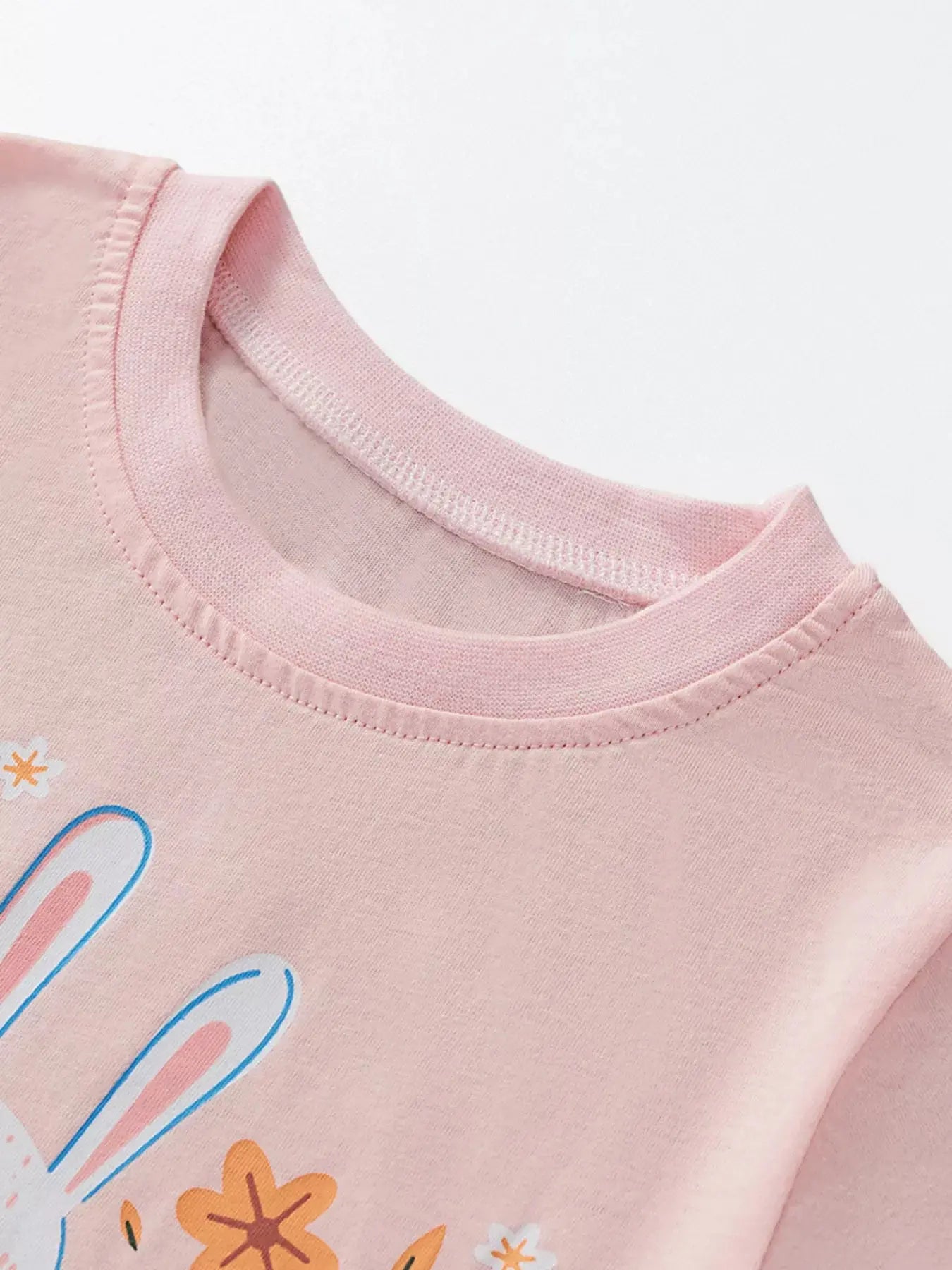 Girls Rabbit Print Long Sleeve 100 Percent Cotton Shirt With Floral Design Simply Love