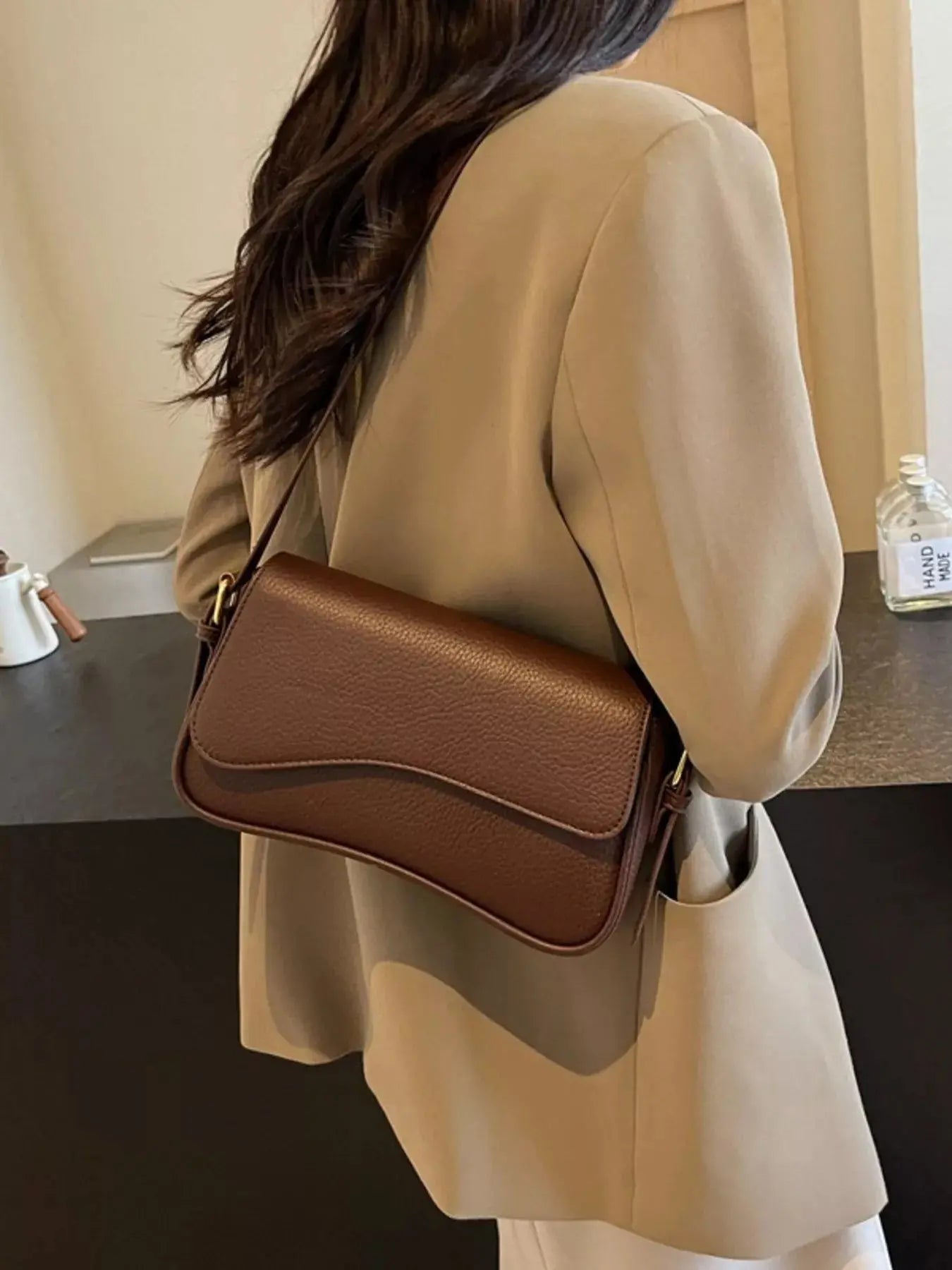 Solid Color Leather Crossbody Bag Simply Love