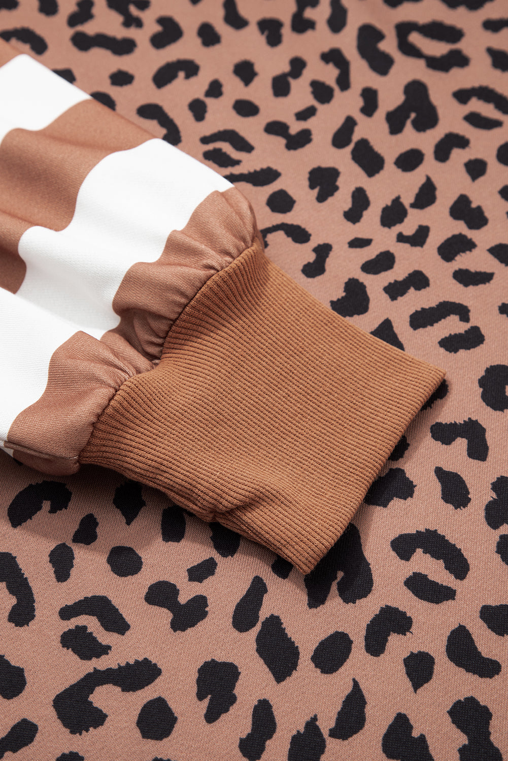 Khaki Leopard Patchwork Striped Loose Plus Size Sweatshirt Dear-Lover Dropshipping