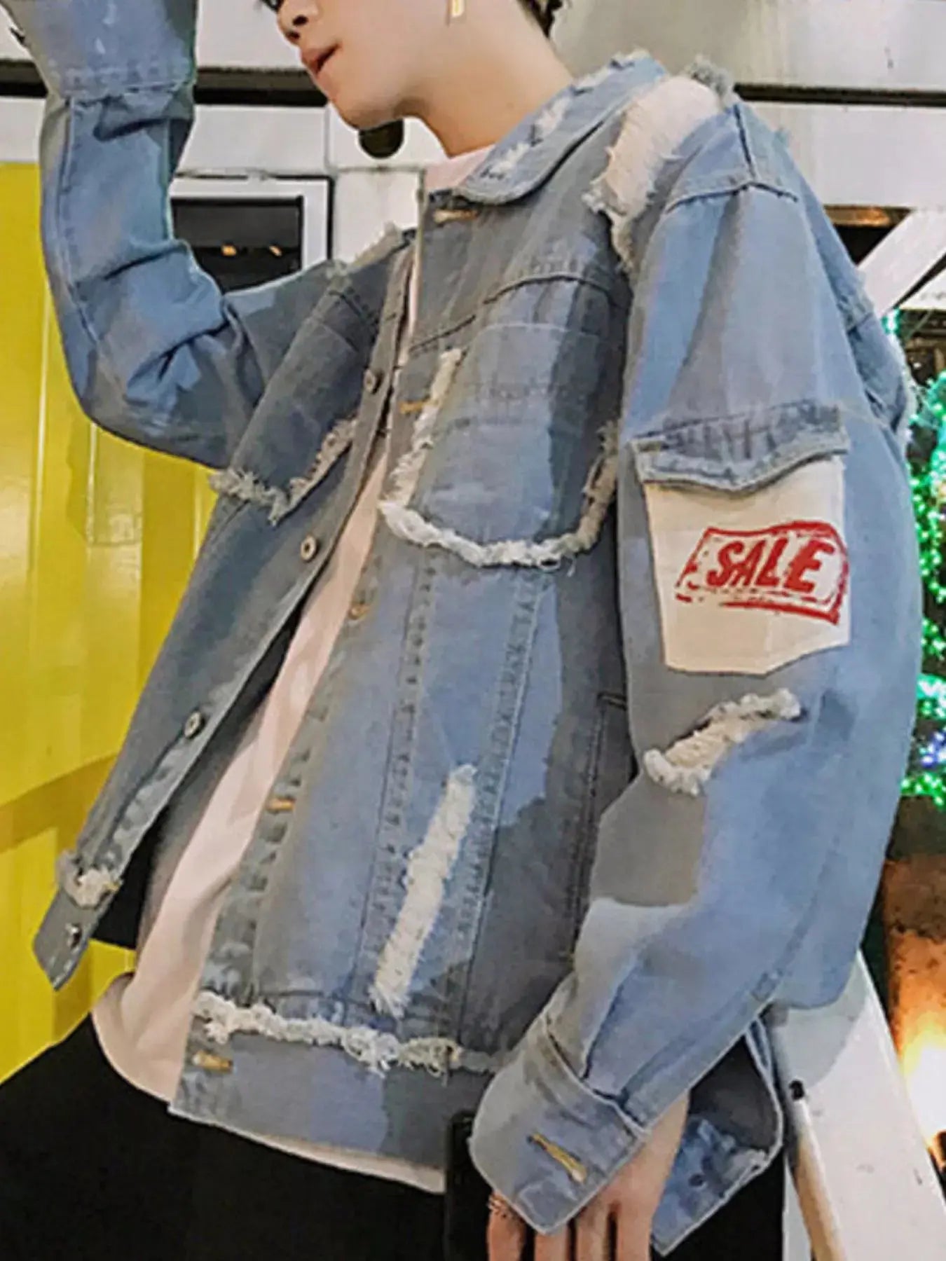 Men's Distressed Button Up Denim Jacket Simply Love