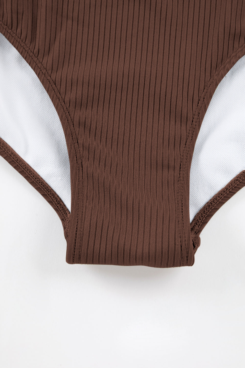 Coffee ribbed cutout monokini with adjustable drawstring sides