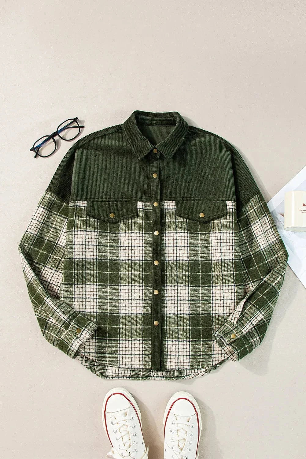 Plaid Button Up Long Sleeve Jacket.