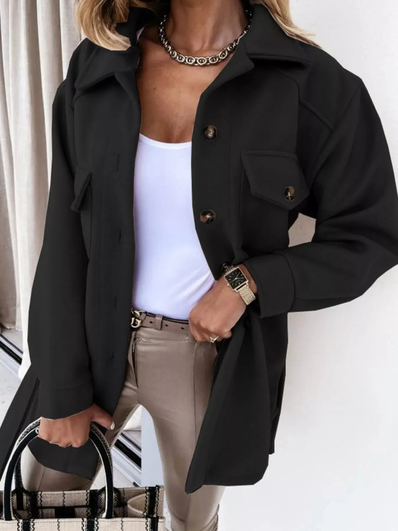 Button-Down Tie Waist Coat Simply Love