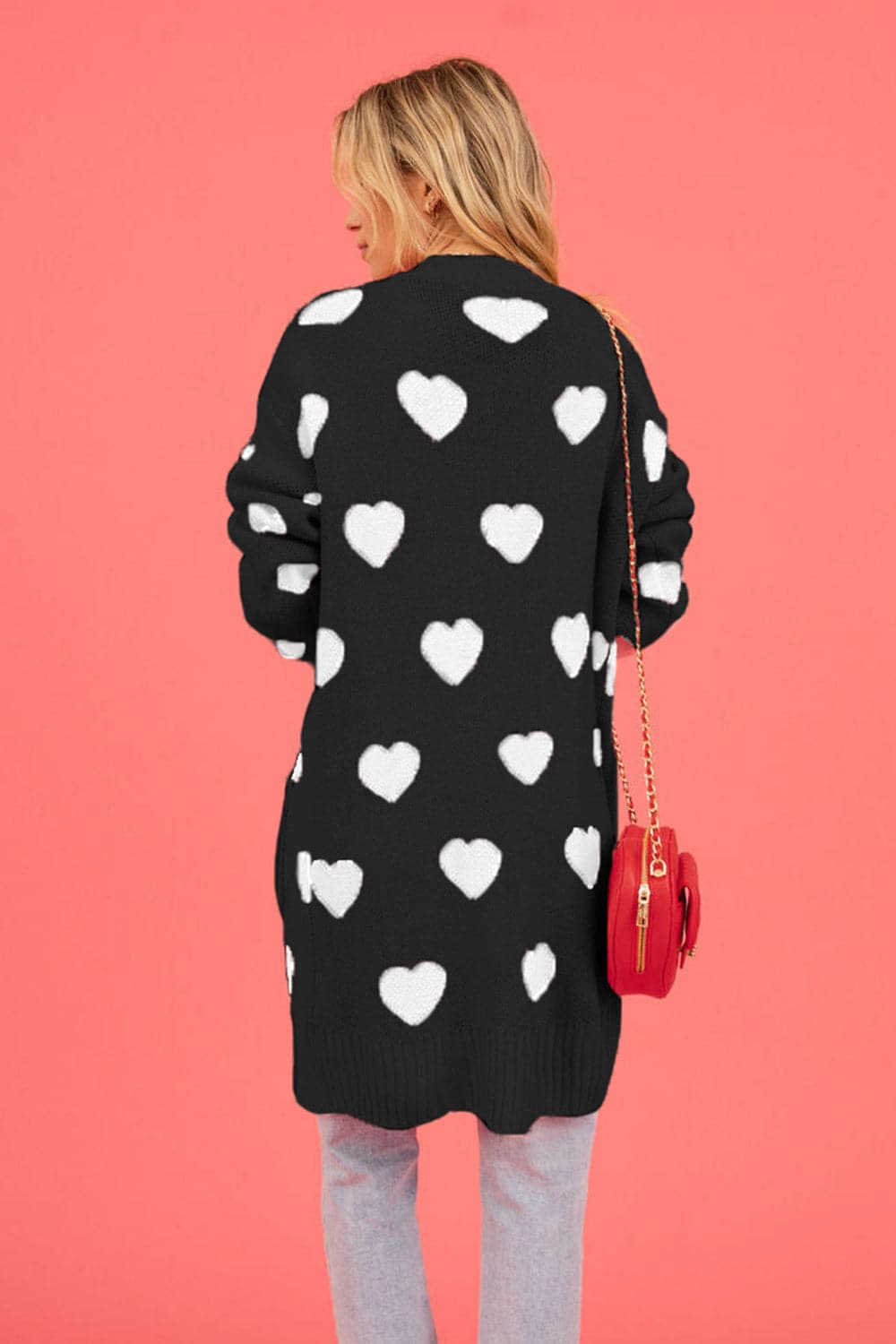 Heart Graphic Open Front Cardigan with Pockets.