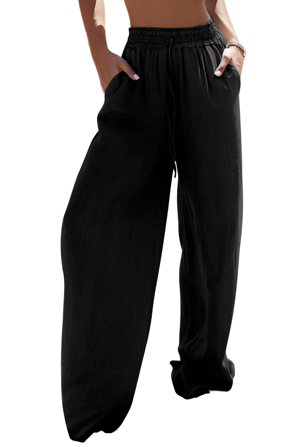 Chic black wide leg denim trousers