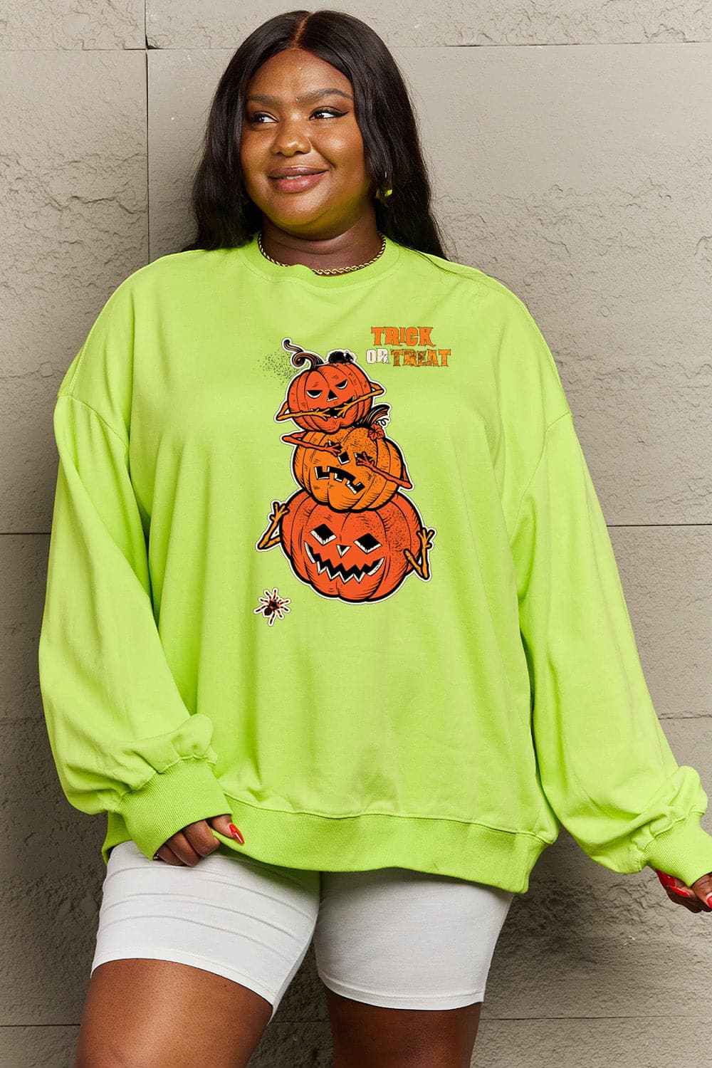 Simply Love Full Size TRICK OR TREAT Graphic Sweatshirt.