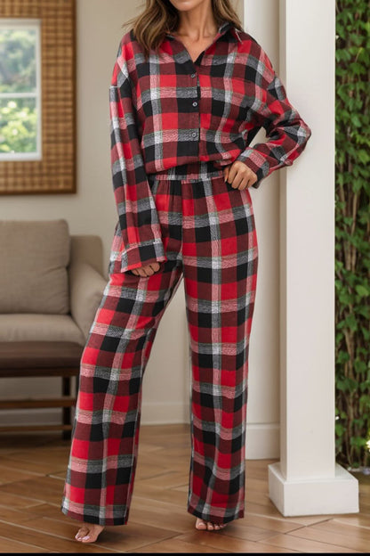 Cozy plaid lounge set with long sleeves and pants