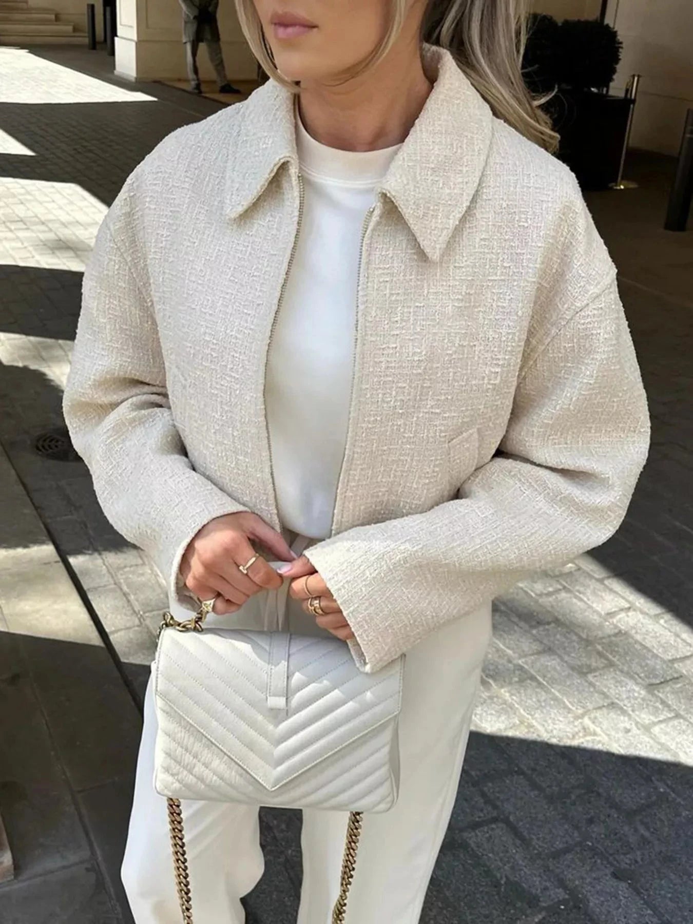 Zip Up Tweed Cropped Jacket For Women With Zipper And Lined Interior Simply Love