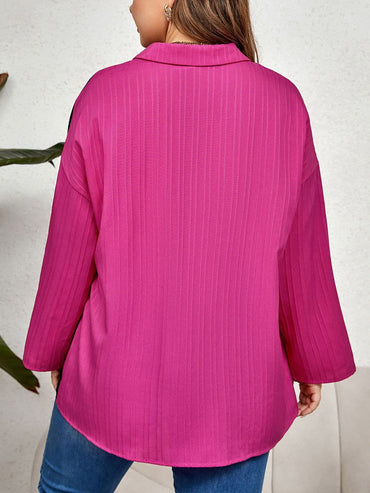 Plus Size Contrast Color Roll-Tap Sleeve Shirt.