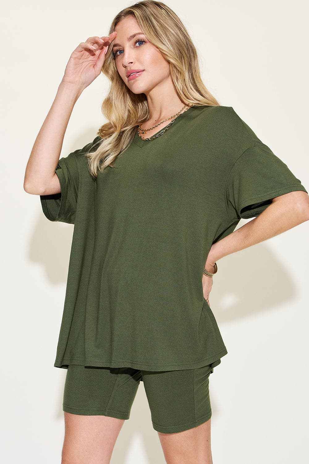 Basic Bae v-neck t-shirt & shorts set - Love Salve 