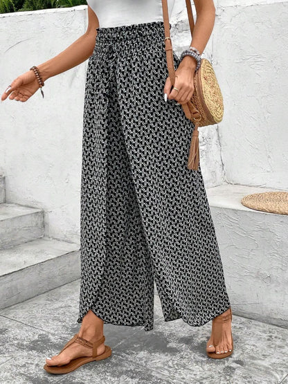 Tied Printed Wide Leg Pants.