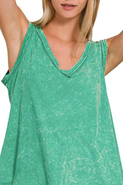 Zenana Crinkle Washed V-neck Sleeveless Top - Love Salve 