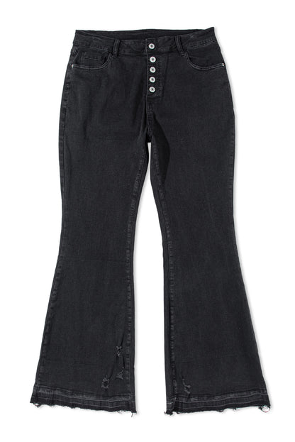 Chic black high-rise flared jeans with retro button front