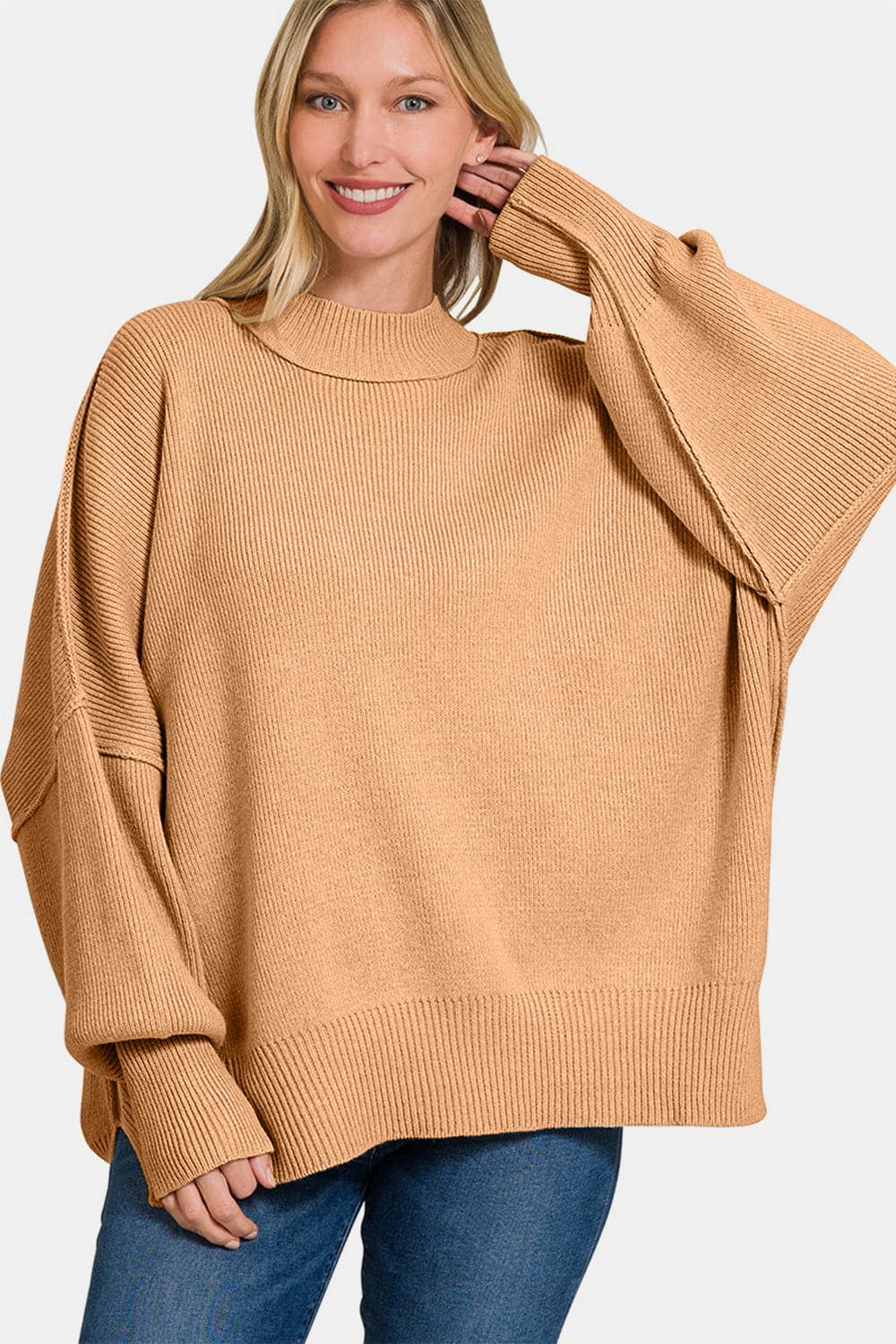 Zenana Side Sit Oversize Sweater.