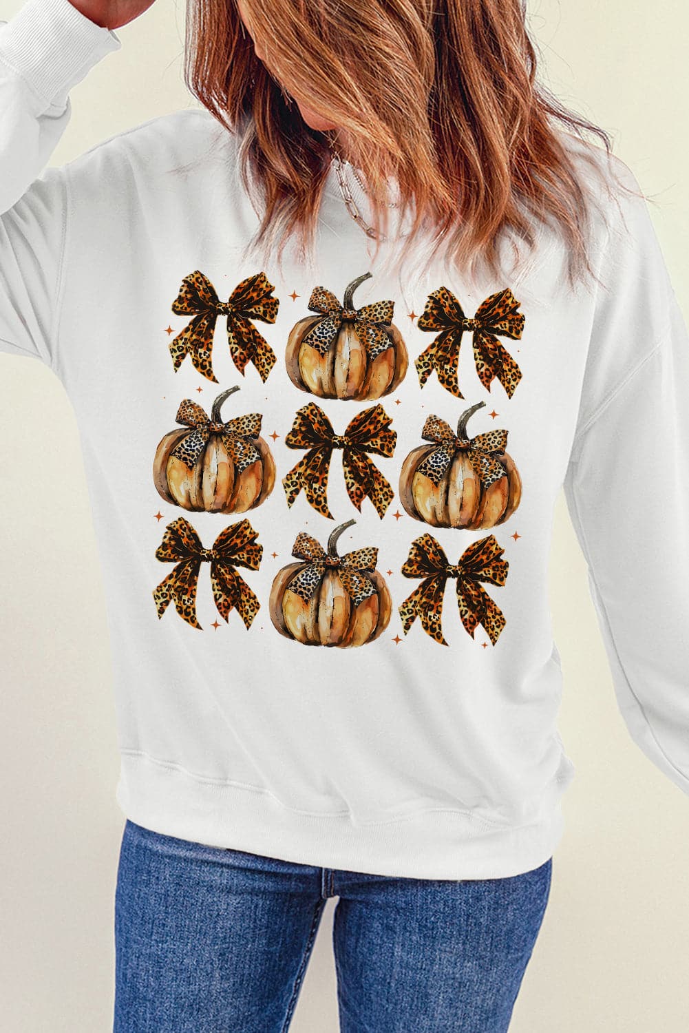 Pumpkin & Bow Graphic Long Sleeve SweatshirtFeatures: Basic style
Sheer: Opaque
Stretch: No stretch
Material composition: 50% polyester, 50% cotton
Care instructions: Machine wash cold. Tumble dry low.
ImporteLove Salve Pumpkin & Bow Graphic Long Sleeve SweatshirtSweatshirts & Hoodies