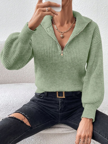 Cozy Honey Acrylic Half Zip Sweater with Dropped Shoulders