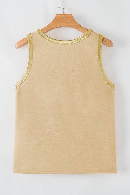 Tan Metallic Sheen Edge Scoop Neck Tank Top