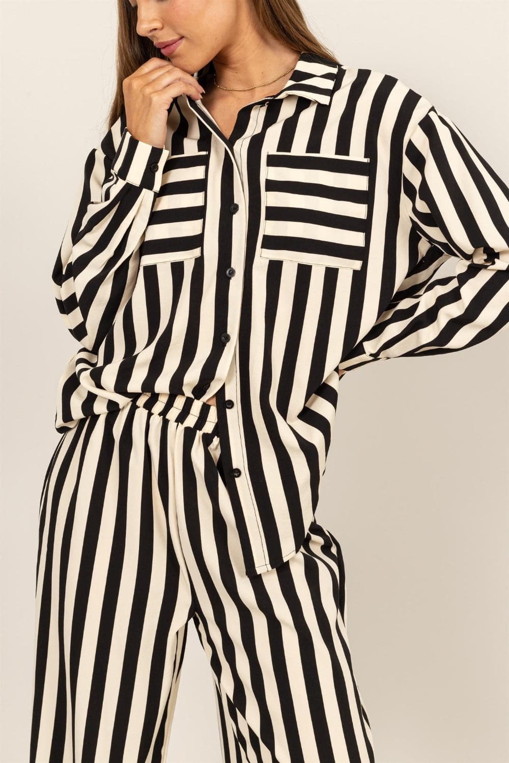 HYFVE Striped Button Up Shirt and Pants Set.