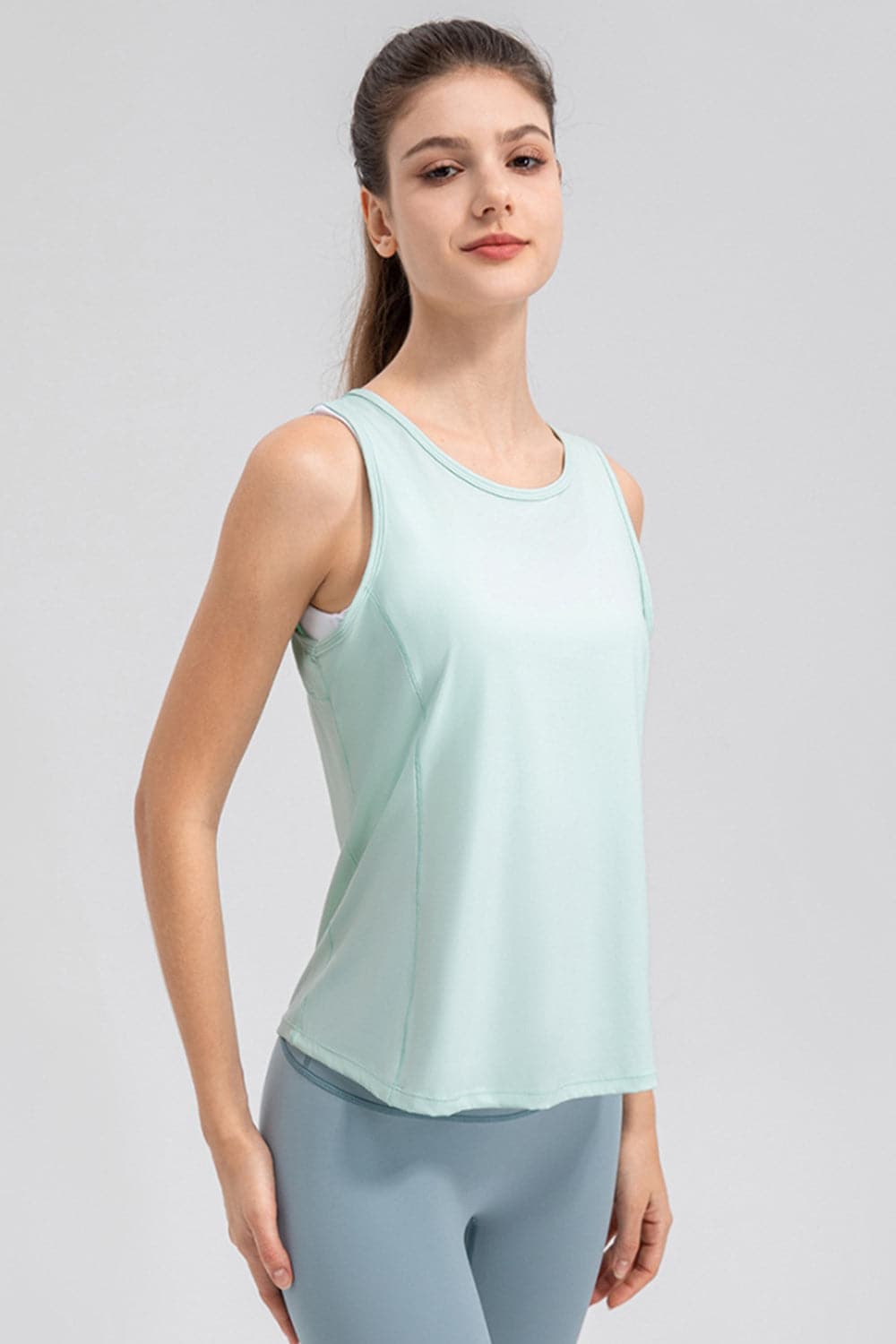 Wide Strap Round Neck Active Tank.