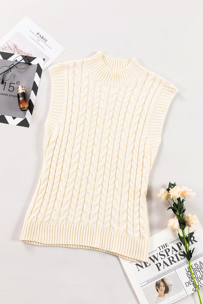 Oatmeal cable knit sleeveless high neck vest