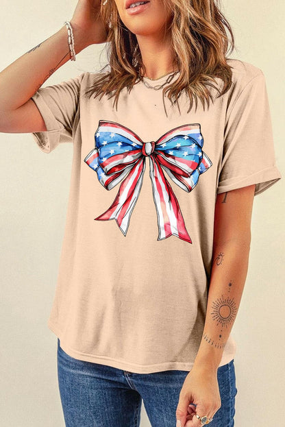 Bow Graphic Round Neck Short Sleeve T-Shirt.