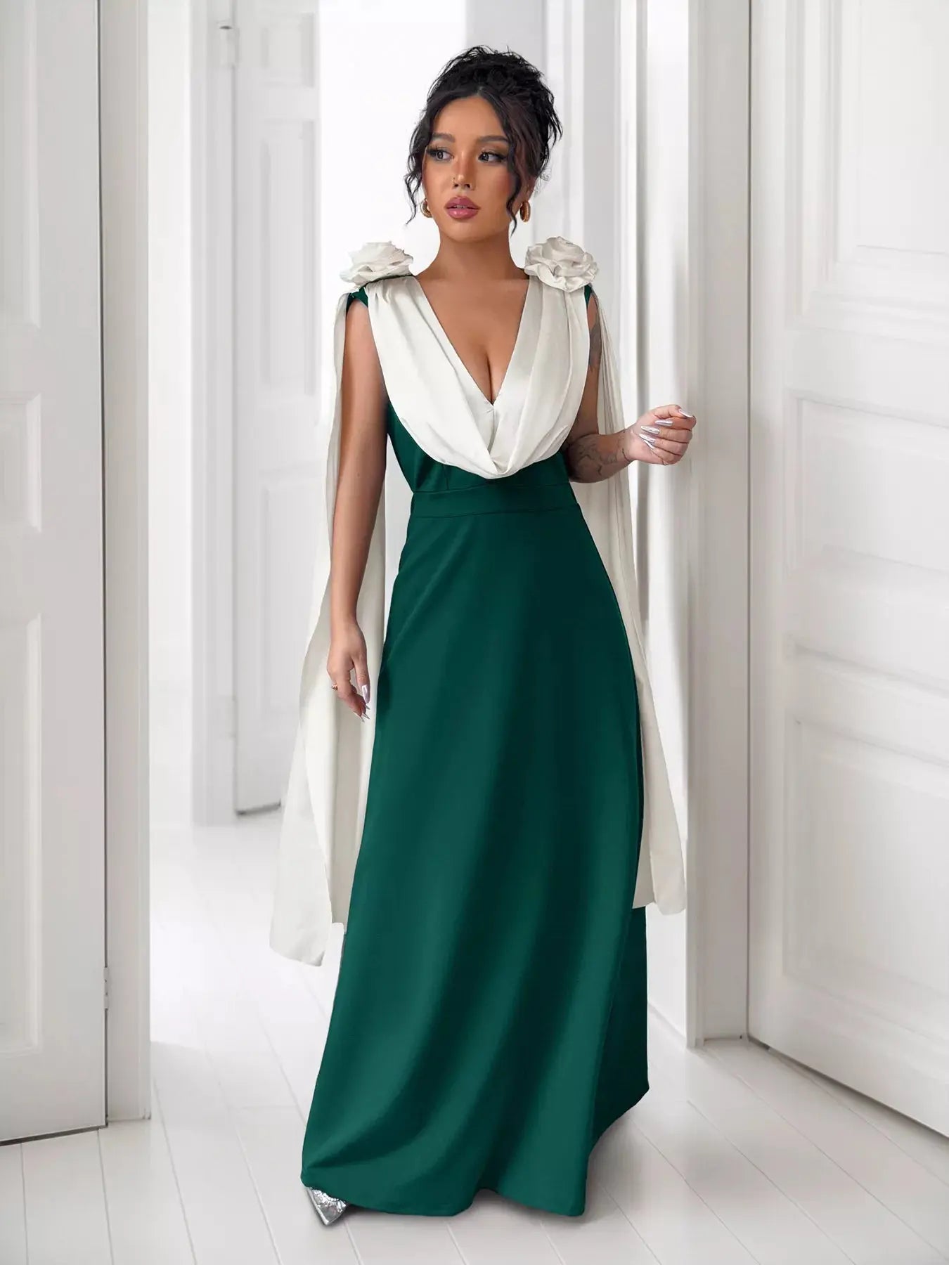 Floral Applique Two Tone Maxi Dress Simply Love