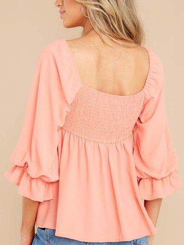 Sheer ruffled blouse with flounce sleeves