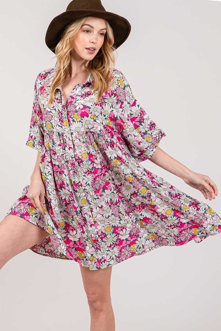 SAGE + FIG Floral Button Down Mini Shirt Dress.