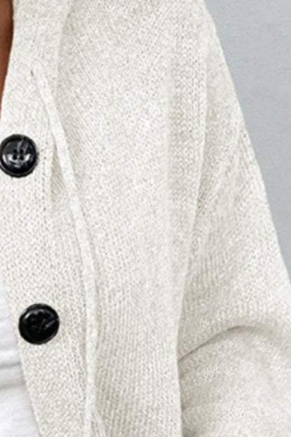 Drawstring Button Up Hooded Cardigan.