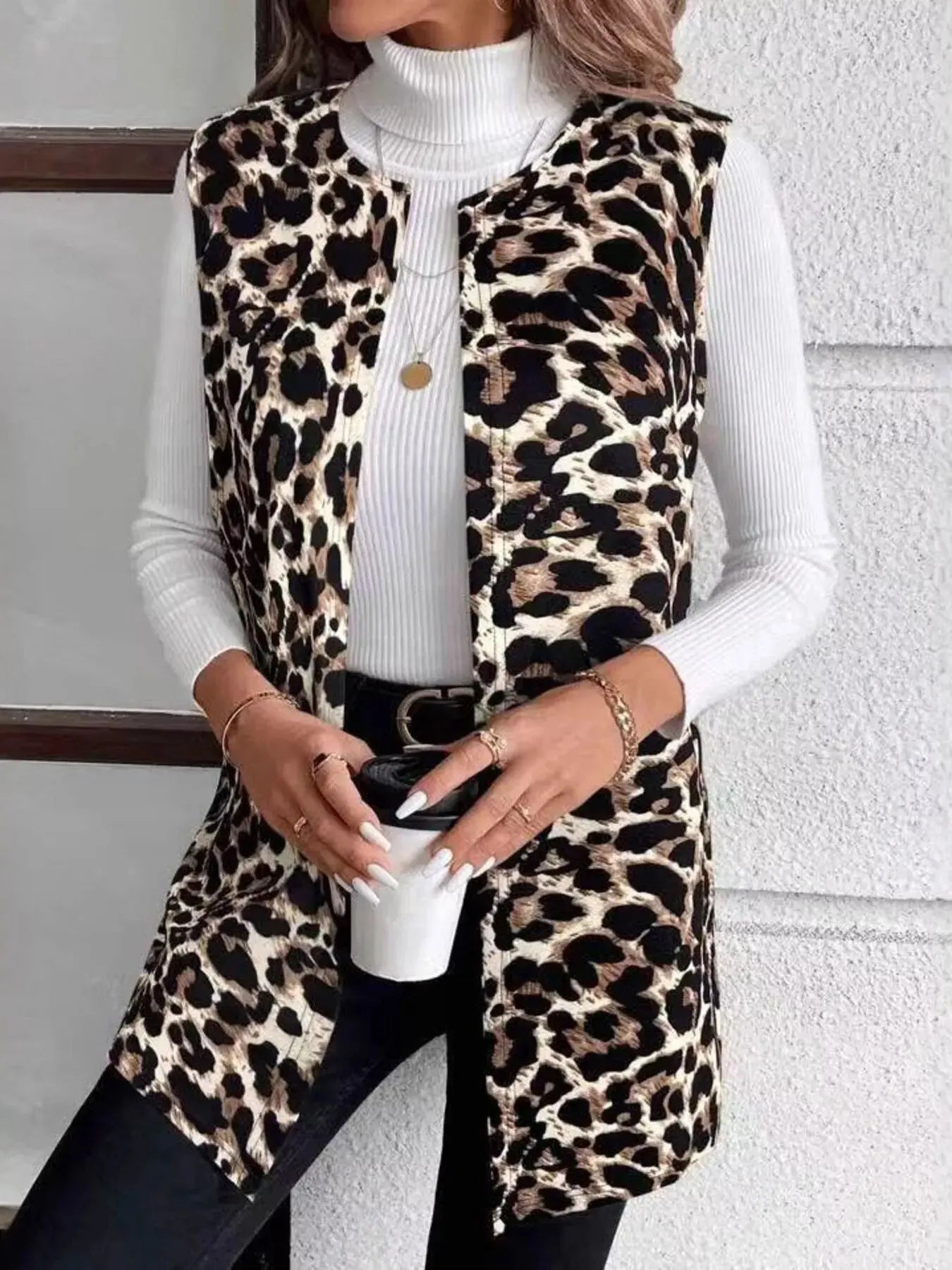 Sleeveless Leopard Print Vest Coat Simply Love