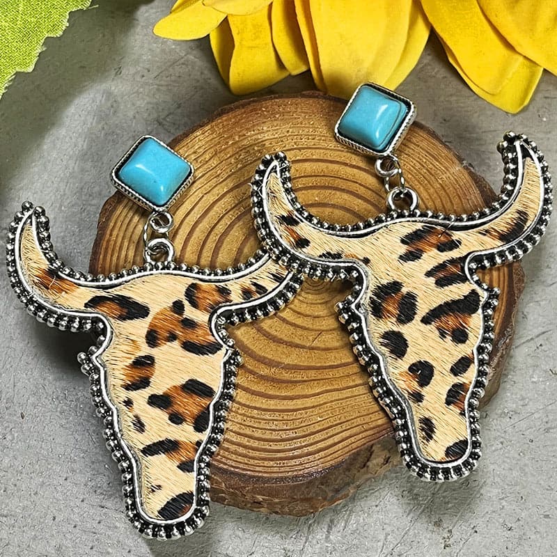 Turquoise bull charm dangle earrings