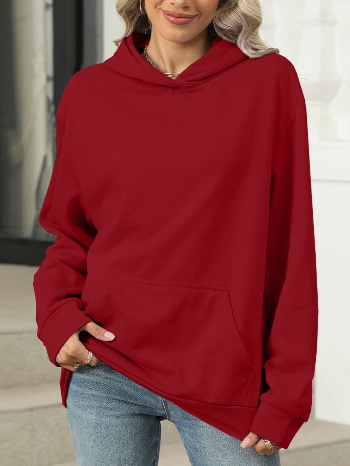 Sheer pocketed long sleeve hoodie with a cozy fit