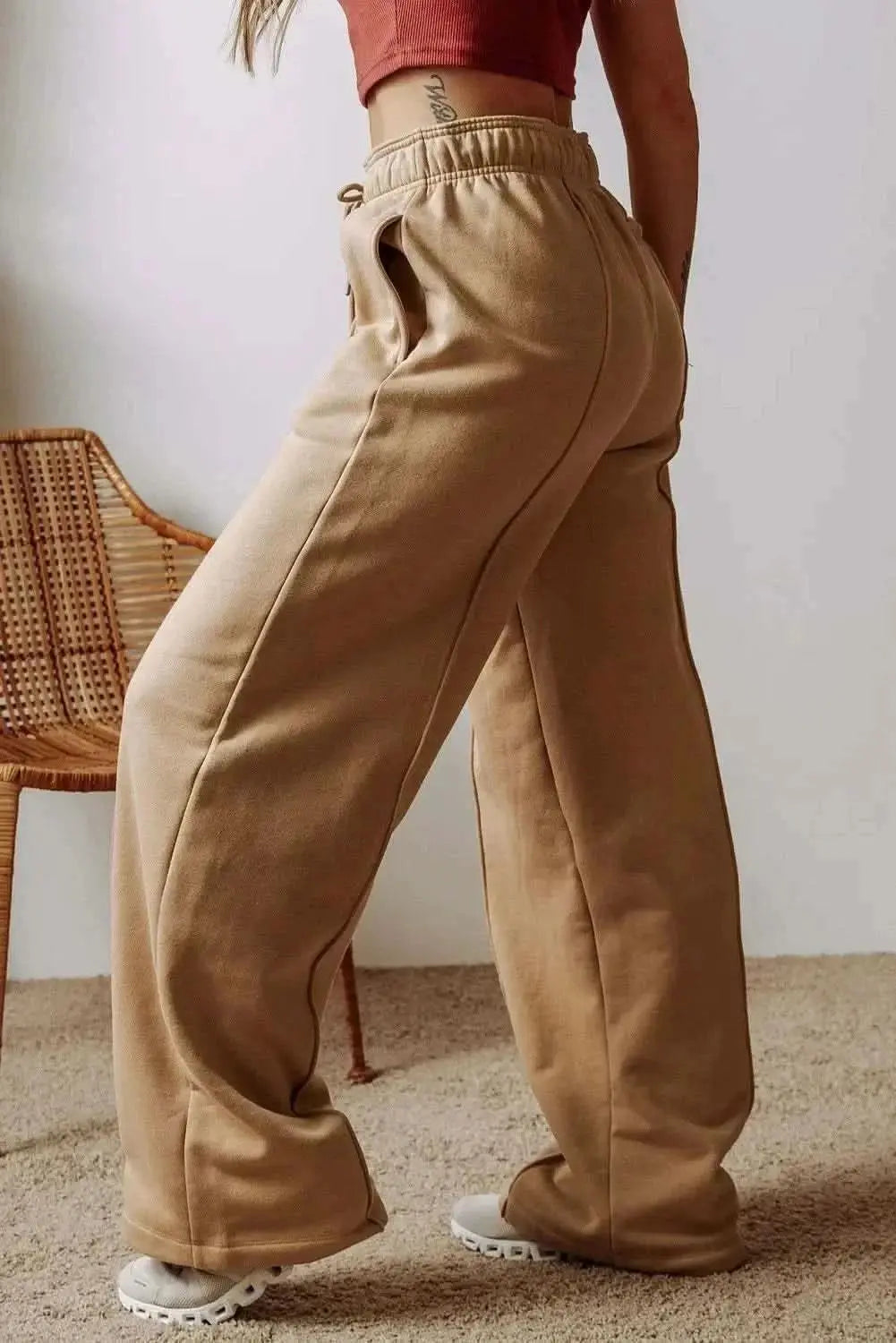 Wide leg drawstring trousers with pockets - Love Salve 