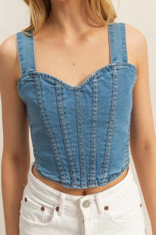 Hyfve Washed Sweetheart Neck Wide Strap Denim Tank Top - Love Salve 