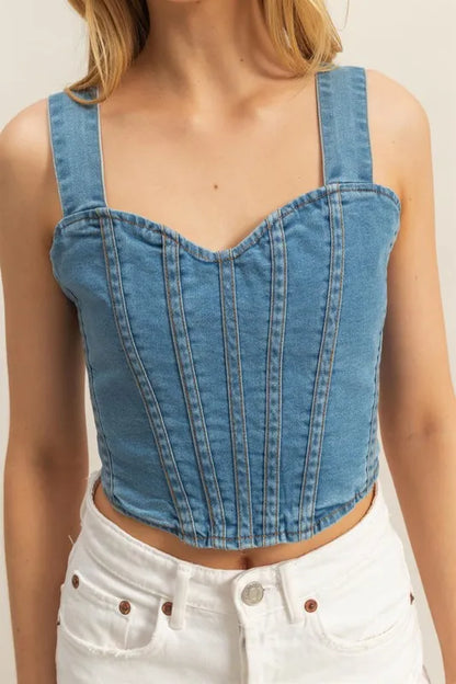 Hyfve Washed Sweetheart Neck Wide Strap Denim Tank Top - Love Salve 