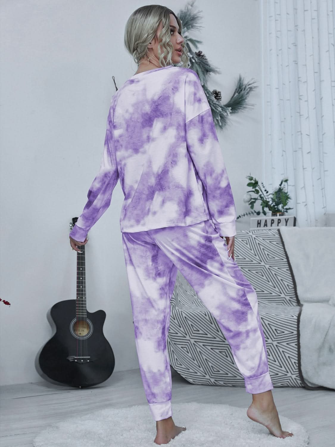 Vibrant Tie-Dye Lounge Set with Round Neck Top and Drawstring Pants