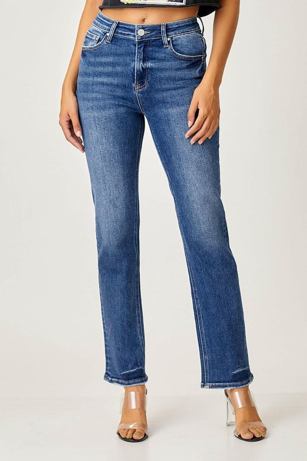 RISEN Mid Rise Slim Straight Jeans.