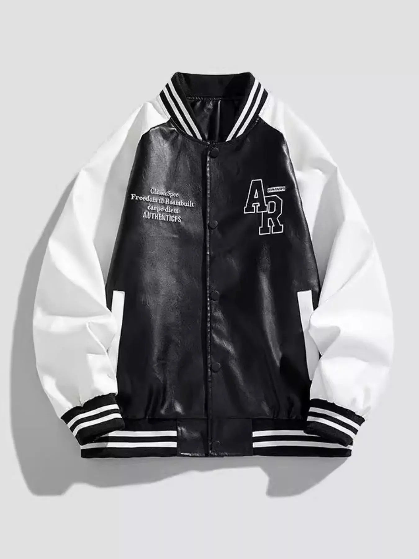 Mens Plus Size Black And White Varsity Jacket Snap Down Front Simply Love