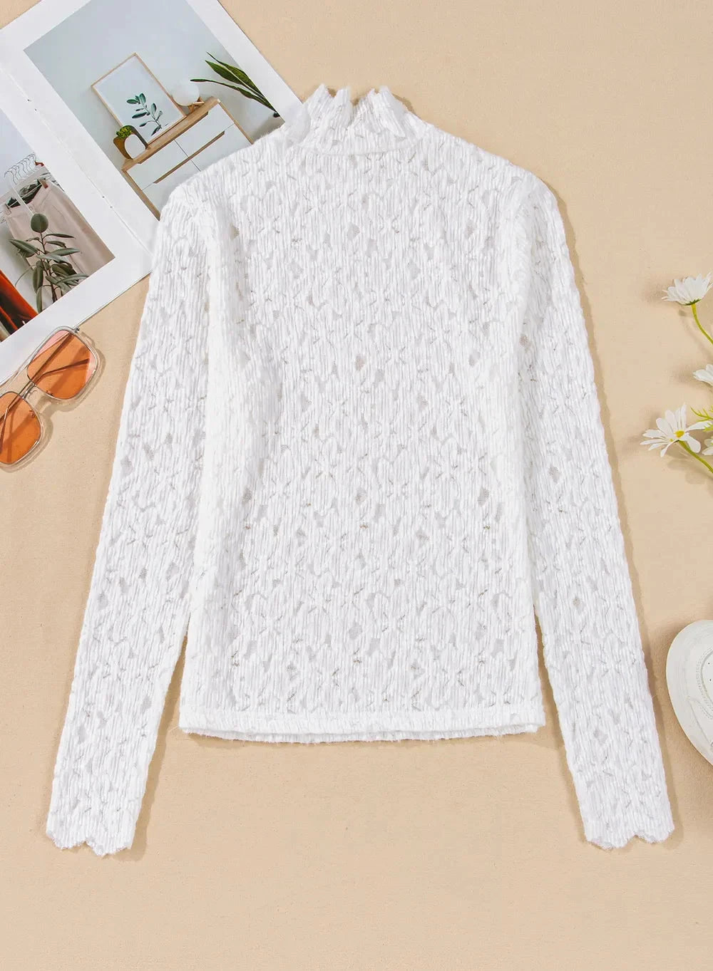 Flower Lace Mock Neck Long Sleeve Top Coco’s Tee Boutique